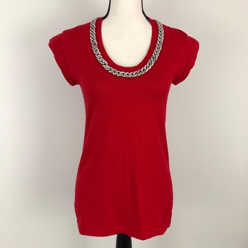 Trina Turk Merino Wool Cap Sleeve Knit Top